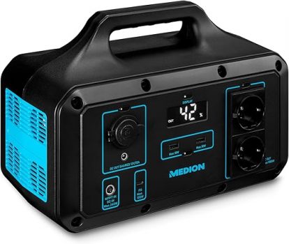 MEDION Power Station S69700 (MD46700), Premium LifePo4 Akkupack, 5 Ausgänge zum Laden, 768 Wh Kapazität, LC-Display, Solarpanel Ladeanschluss