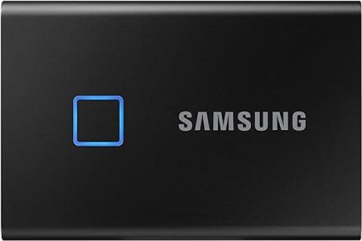 Samsung Portable SSD T7 Touch, 1 TB, USB 3.2 Gen.2, 1.050 MB/s Lesen, 1.000 MB/s Schreiben, Externe SSD Festplatte mit Fingerabdruckscanner für Mac, PC, Tablet, Metallic Black, MU-PC1T0K/WW