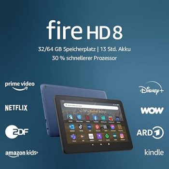 Fire HD 8-Tablet, 8-Zoll-HD-Display, 64 GB, für Unterhaltung unterwegs (2022), schwarz, mit Werbung