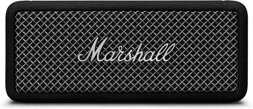 Marshall Emberton II tragbare Bluetooth Lautsprecher, kabellos, koppelbar, IP67 Staub und wasserfest, über 30 Stunden Spielzeit, Schnellladung, Innen- und Außenlautsprecher - Schwarz und Stahl